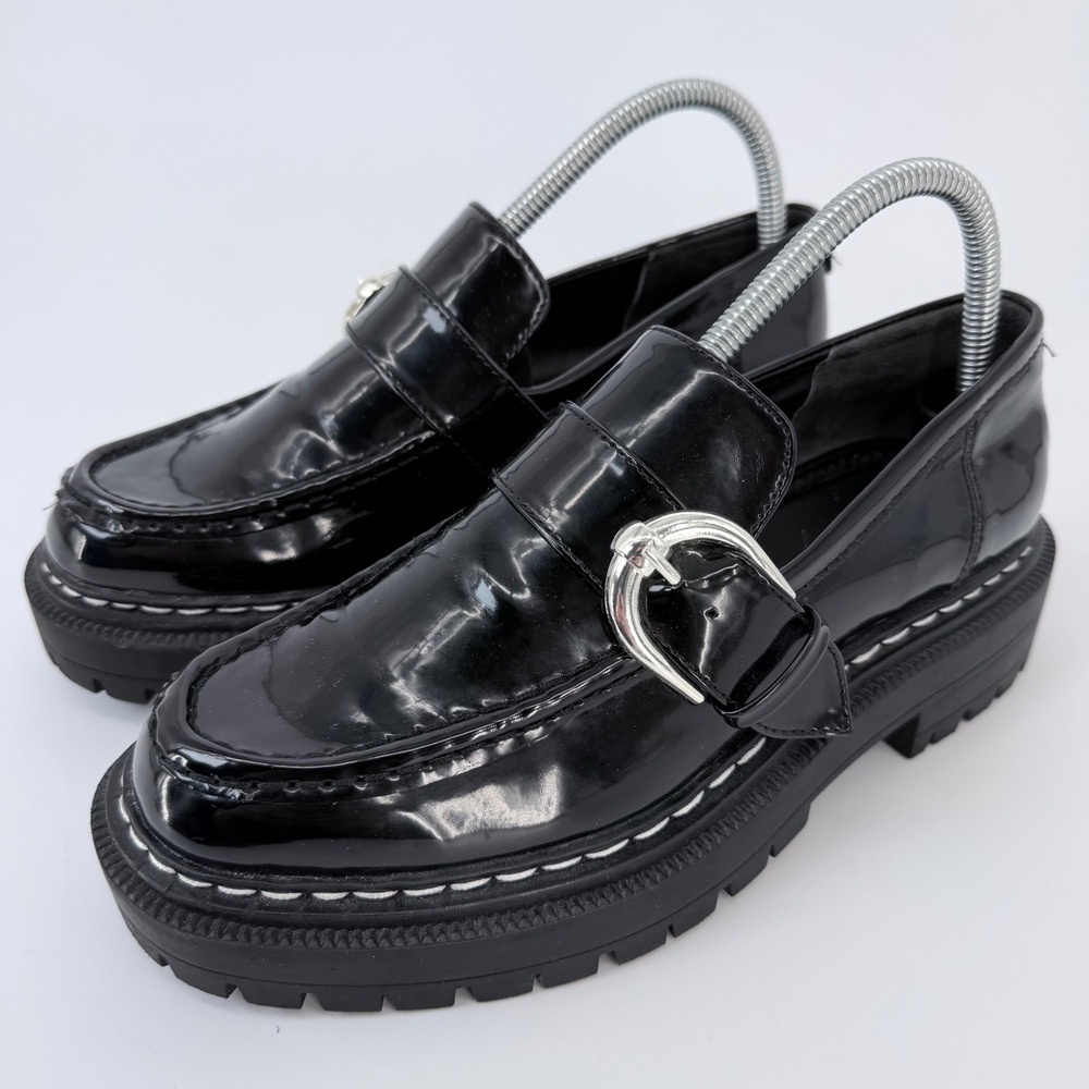 Circus by Sam Edelman Black Patent Lug Sole Buckle Loafers Womens 8‎ CC4507L1